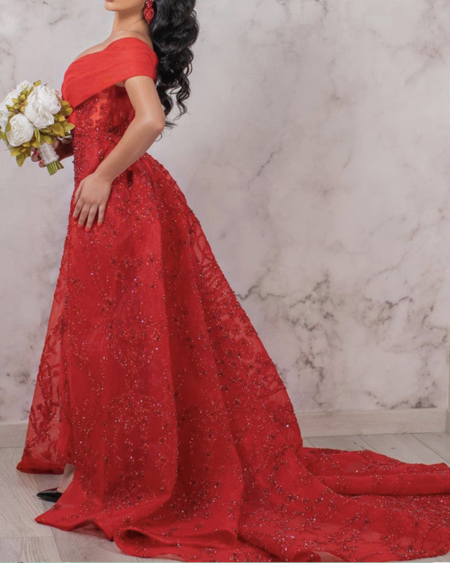Charming Tulle Lace Beaded Mermaid Evening Dress