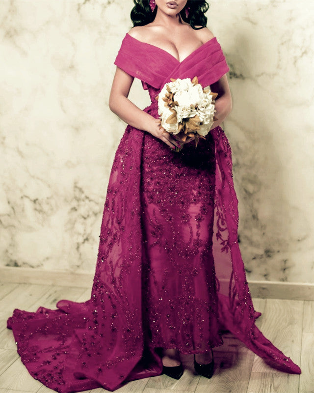 Charming Tulle Lace Beaded Mermaid Evening Dress