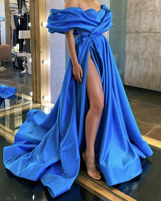 Taffeta Evening Dress Off The Shoulder High Slit