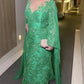 Mermaid Green Lace Sleeve Dress With Cape