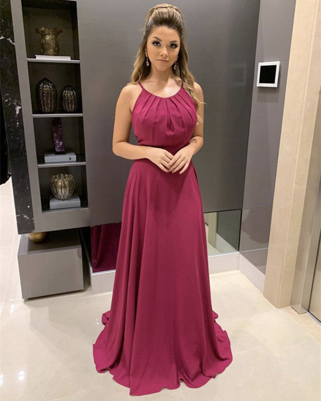 Ruched Top Long Chiffon Halter Bridesmaid Dresses