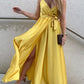 Simple Boho V Neck Split Bridesmaid Dresses