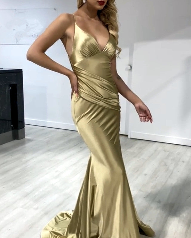 Gold Satin Bridesmaid Dresses Mermaid – Lisposa