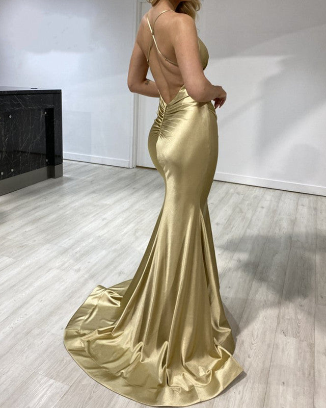 Gold Satin Bridesmaid Dresses Mermaid