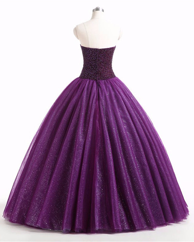 Dark Purple Wedding Dress Beaded Ball Gown