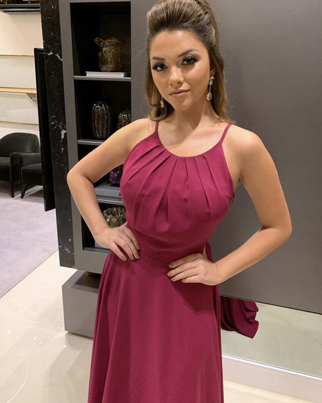 Ruched Top Long Chiffon Halter Bridesmaid Dresses