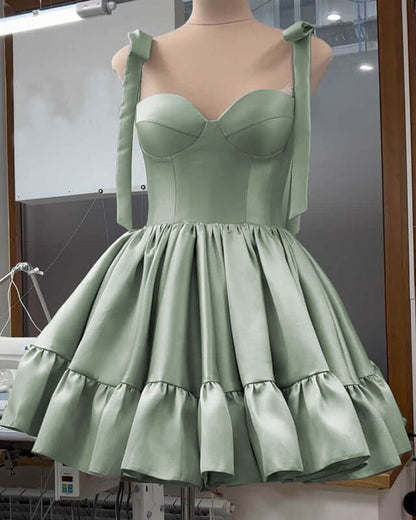 Sage Green Satin Hoco Dress