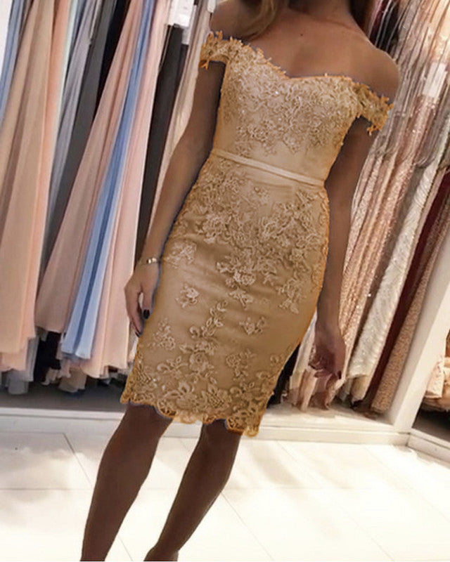 Champagne Lace Homecoming Dresses