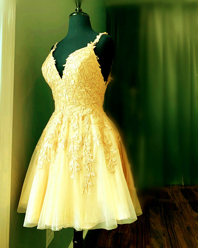 Yellow Homecoming Dresses Lace