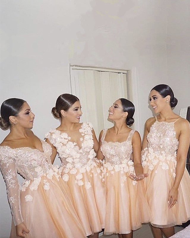 Short Bridesmaid Dresses Lace Embroidery Tulle Ruffles – Lisposa