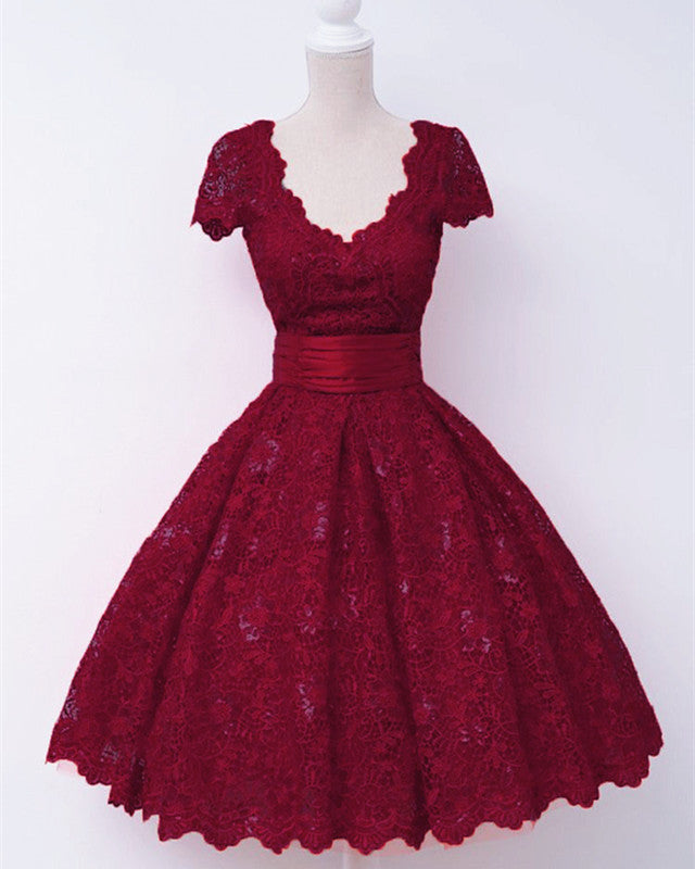 Burgundy Lace Party Dresses 1950s Style