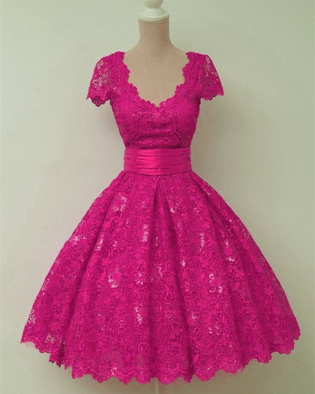 Fuchsia Lace Party Dresses 1950s Style