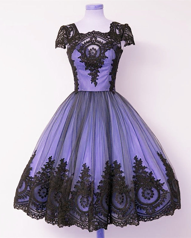 Vintage Black Lace Prom Dresses Short Ball Gown – Lisposa