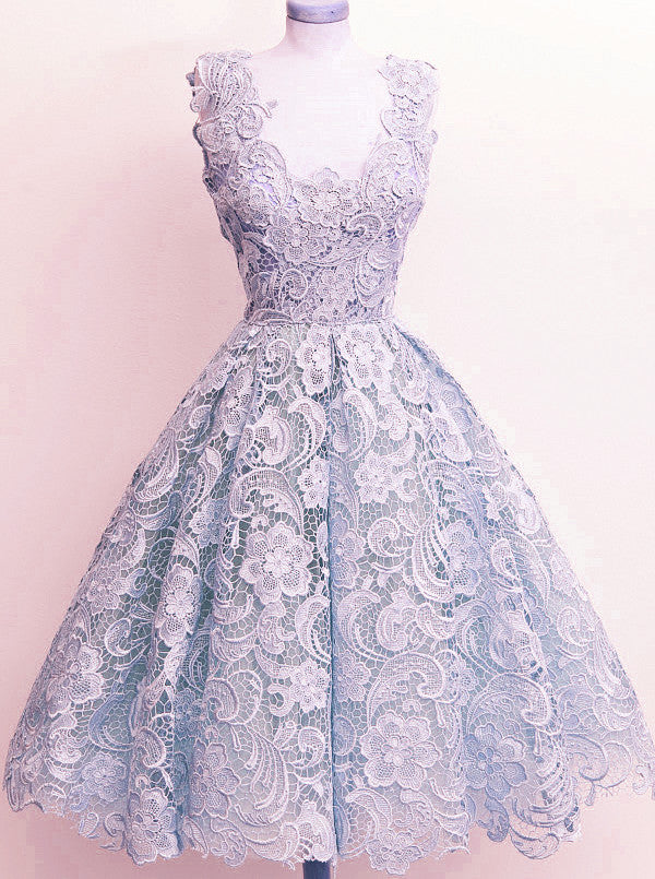 Light Blue Lace Homecoming Dresses