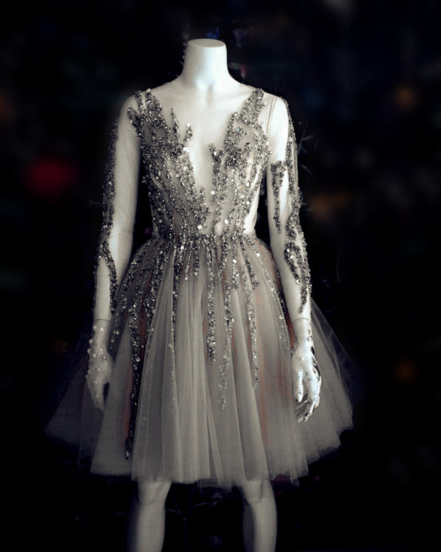 Silver Homecoming Dresses Long Sleeves