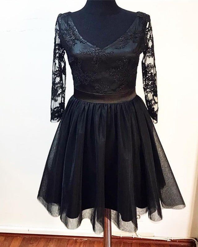 Long Sleeves Homecoming Dress Lace V Neck