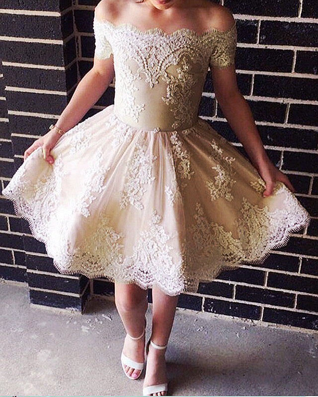 Champagne Lace Homecoming Dresses