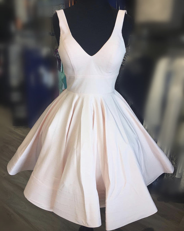 Short Ball Gown Homecoming Dresses Satin V Neck