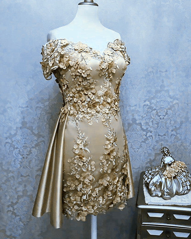 Short 3D Lace Flowers Cocktail Dresses For Mother