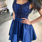 Beaded Satin Homecoming Dresses Plunge Neck
