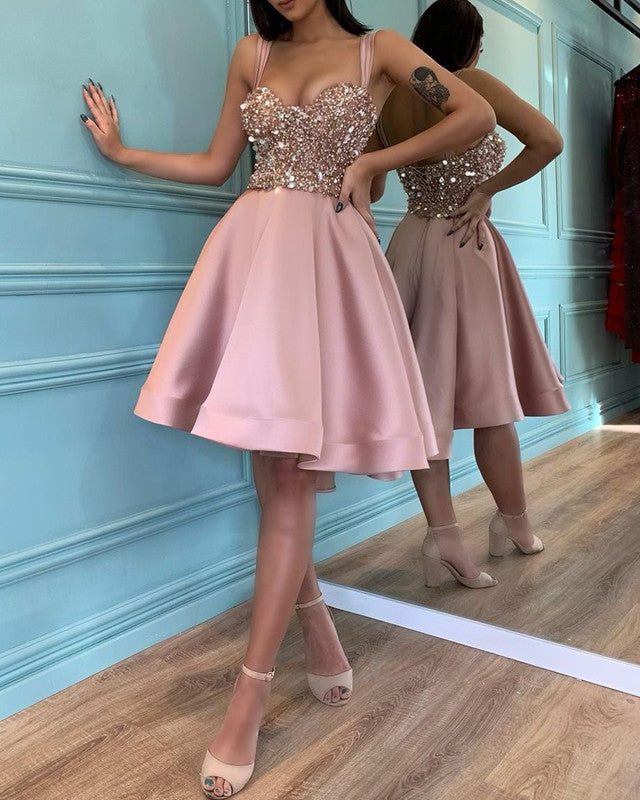 Sequins Beaded Sweetheart Homecoming Dresses Satin Ruffles