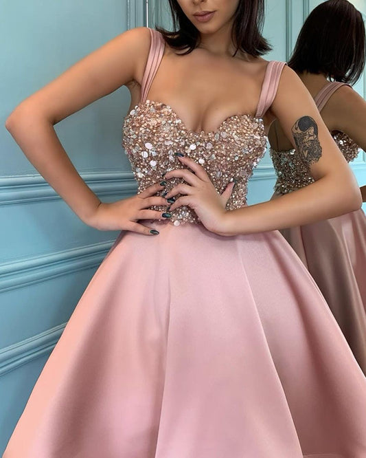 Sequins Beaded Sweetheart Homecoming Dresses Satin Ruffles