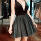 Velvet V Neck Tulle Homecoming Dresses Short