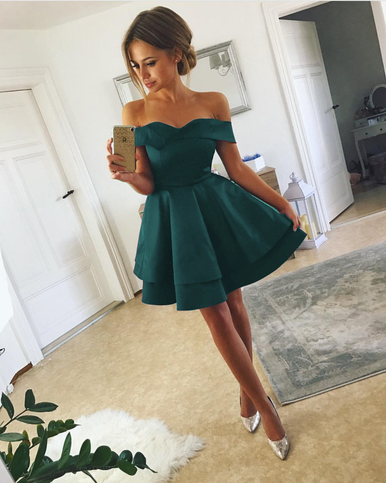 Short Homecoming Dresses Satin Off The Shoulder