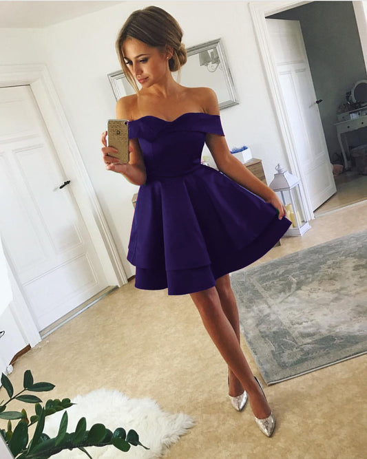 Short Homecoming Dresses Satin Off The Shoulder