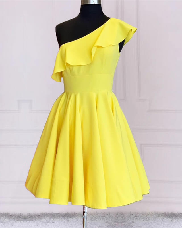 Yellow One Shoulder Homecoming Dresses