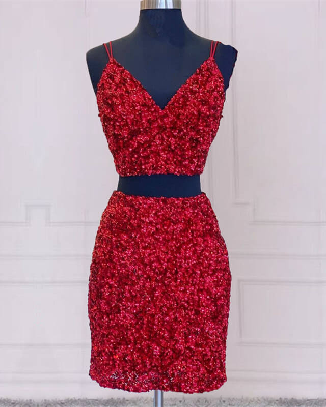 Red Sequin Homecoming Dresses Short
