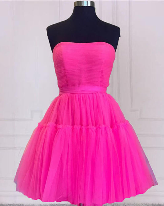 Hot Pink Tulle Homecoming Dresses