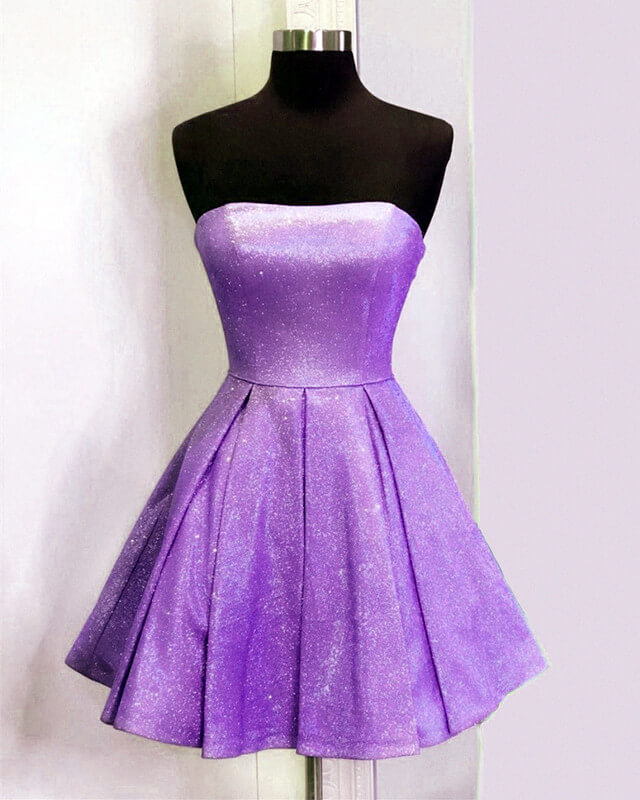 Short Purple Glitter Homecoming Dresses
