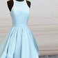 Baby Blue Satin Scoop Neckline Homecoming Dresses
