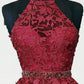 Maroon Tulle Homecoming Dresses Lace Halter