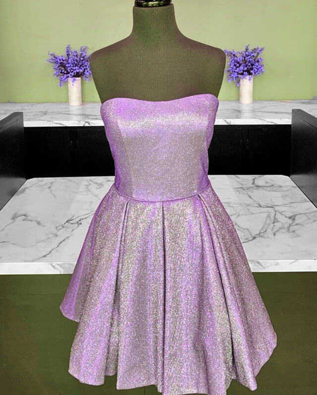 Purple Glitter Homecoming Dresses Short