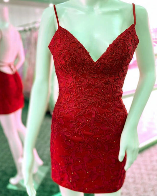 Red Tight Homecoming Dress Lace