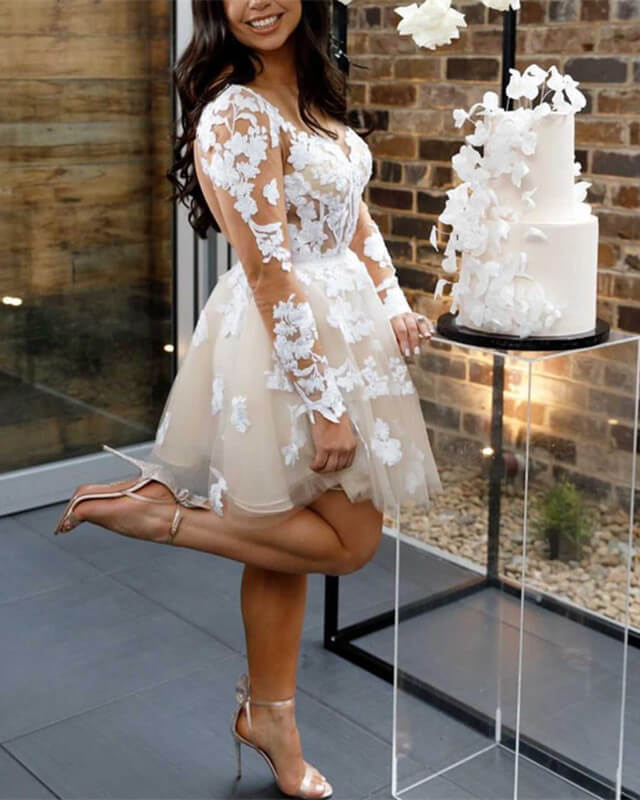 Long Sleeve Ivory Homecoming Dresses