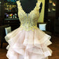 White Organza Ruffles Dress With Gold Lace