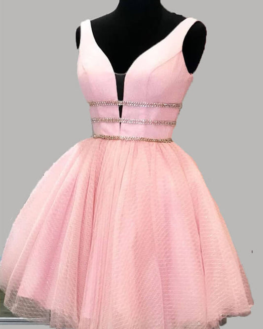 Short Blush Tulle Homecoming Dress