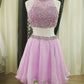 Light Blue Two Piece Homecoming Dresses Beaded Halter