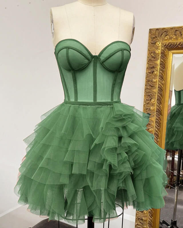 Sage Green Tulle Homecoming Dresses