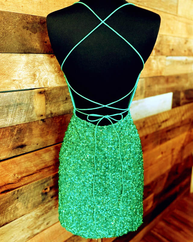 Short Tight Emerald Sequin Homecoming Dresses