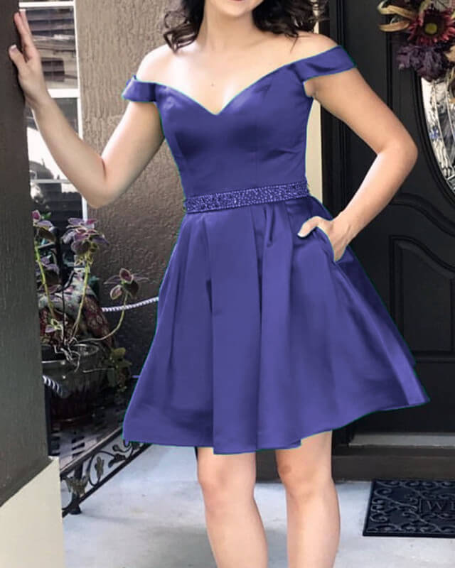 Short V-neck Sage Green Sain Dress With Pockets