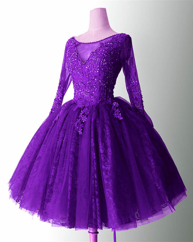 Purple Long Sleeve Homecoming Dresses