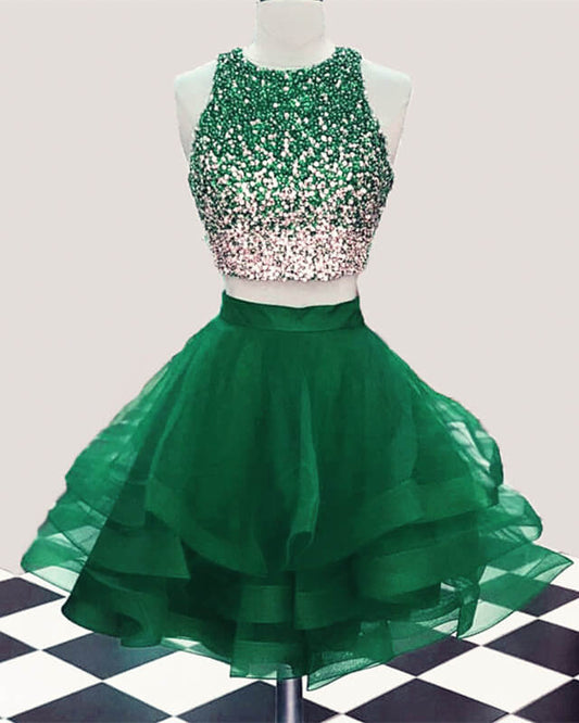 Green Two Piece Homecoming Dresses