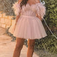 Short Pink Corset Tulle Homecoming Dresses With Feather