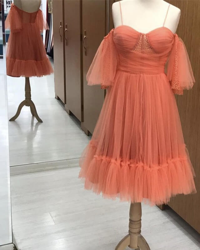 Short Orange Tiered Tulle Homecoming Dress