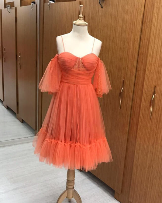 Orange Tiered Tulle Homecoming Dress