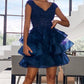 Black Organza Homecoming Dresses V Neck Lace Beaded